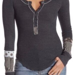 Free People Railroad Mixed Media Henley | Charcoal Gray | Size S